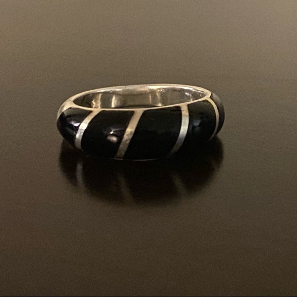 Vintage .925 Sterling Silver Black Onyx Band Ring Size 7 Unisex 4g - Picture 2 of 10